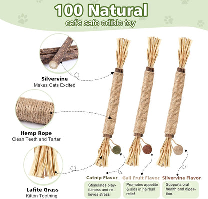 7 Pack Silvervine Sticks Cat Toy for Cats with Catnip & Matatabi Ball, Natural Chew Toys for Anxiety - photo 2