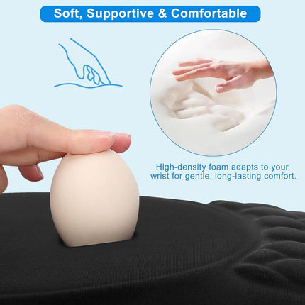 Ergonomic Mouse Pad with Wrist Rest, Slope Design Memory Foam Support, Smooth Lycra Surface, Non-Slip PU Base, Comfortable Mouse Mat for Office, Home, Computer Desk (Black)