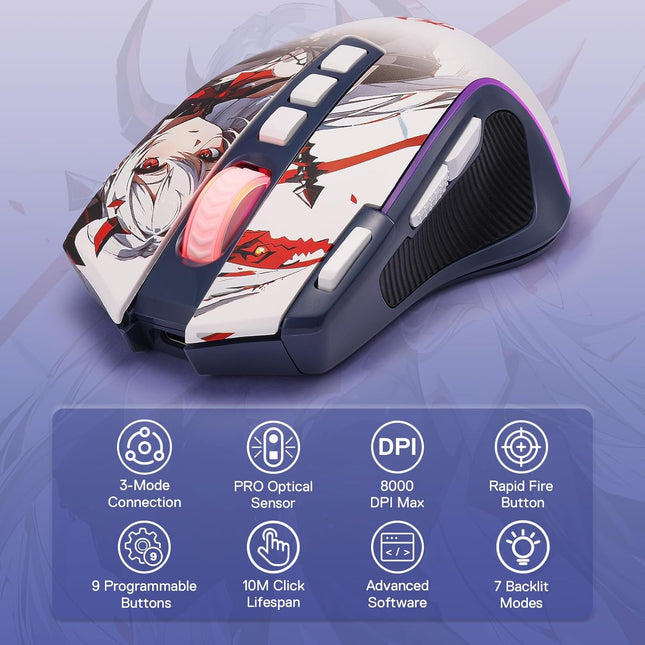 PRO RGB Anime Gaming Mouse, 8000 DPI Wired/Wireless Optical Mouse with 9 Programmable Buttons & 7 - photo 2