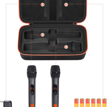 Wireless Microphone Case Compatible with JBL Wireless Two Microphone System, Handheld Dual Mic Travel Bag for Singing or Karaoke for Receivers, Adapters, AA Batteries