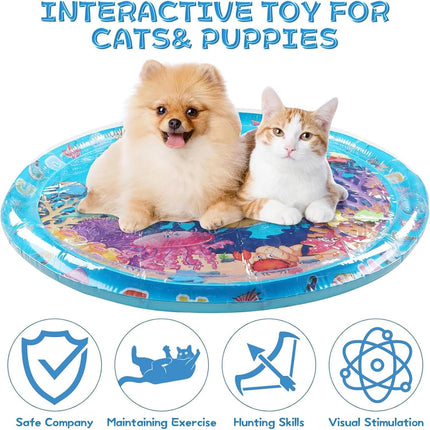 Aqua Cats Water Mat with Fish,Cat Dog Water Mat,Thickened Durable Non-Slip Playmat, Durable Easy Clean,Suitable for All Types of Pets(A) 11