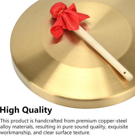 12.6 inch Gongs Instrument, Copper Gong with Beater and Red Hanging Ribbon for Celebration, Party, Festivals