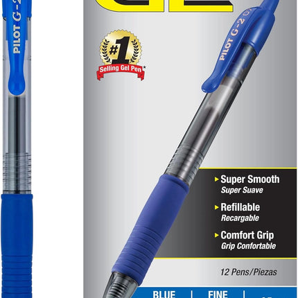 PILOT G2 Premium Refillable & Retractable Rolling Ball Gel Pens, Fine Point, Blue Ink, 12-Pack (31021)