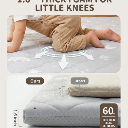 Joypony Baby Play Mat for Floor 50×50in, Quilted 1.6in Extra Thick Crawling Mat for Toddlers, Non-Slip Kids Play Mats for Playpen with Washable Removable Cover, Forest