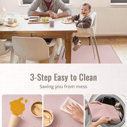 Baby Splat Mat for Under High Chair, 50.4 x 50.4 Inch Wipeable Splash Mat, Waterproof and Washable, Anti-Slip Floor Protector, Blush Pink