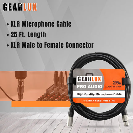 XLR Microphone Cable, Fully Balanced, Male to Female, 25 Feet - 2 Pack