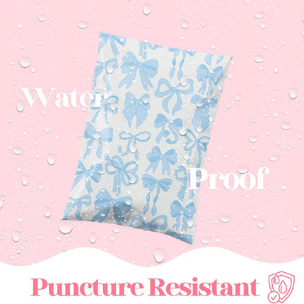 Pretty Package Store 6x9 Designer Poly Mailer 100 Pack Heavy Duty Waterproof Self Seal Shipping Bags for Small Business Large Mailing Envelopes Bulk Tear Resistant Packaging Blue Bows
