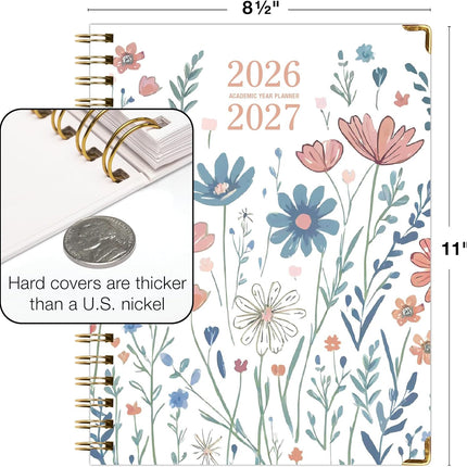 HARDCOVER Academic Year 2026-2027 Planner: 14 Months (May 2026 Through June 2027) 8.5"x 11" Daily Weekly Monthly Planner Yearly Agenda. Bookmark, Pocket Folder and Sticky Note Set (Colorful Botanicals)