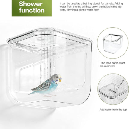 Bird Feeder for Cage, Automatic Bird Feeder, Multifunctional Parrot Seed Feeders and Bathtub,Transparent Seed Food Container, Food Dispenser for Parakeet Cockatoo Canary Finch Cockatiel Lovebird