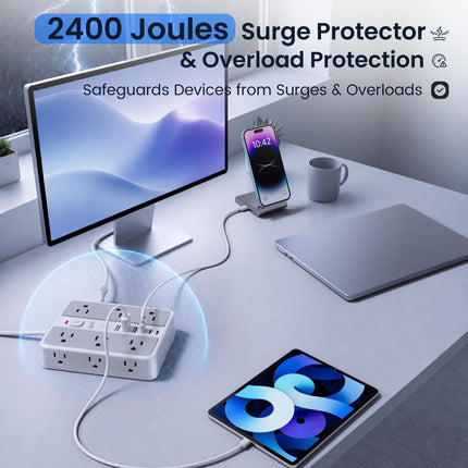 6 FT/ 2400J Surge Protector Power Strip, 12 Outlets, 6 USB (3 USB C) - photo 3