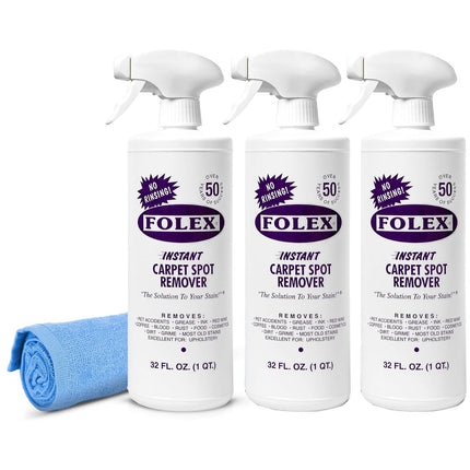 Instant Carpet Spot Remover 32 oz – Powerful Stain Remover for Carpets, Upholstery & Rugs – Eliminates Pet Stains, Grease, Red Wine, Food, Makeup & More – With Reusable Cleaning Cloth - 1 Pack