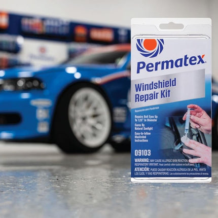 Permatex 09103 Automotive Windshield Repair Kit For Chipped And Cracked Windshields. Permanent Air-Tight Repairs, With Repair Syringe & Plunger, 9-piece Kit