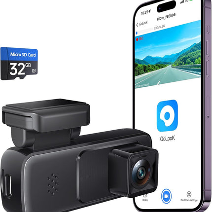 Seventour Mini 2K Dash Cam Front for Cars, Dash Camera for Cars, Dashcam Built-in WiFi with APP Control, 170°Wide Angle, WDR, 24H ParkingMode, Night Vision, G-Sensor, Includes 32GB Card