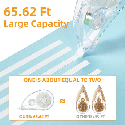 White Correction Tape, 10 Pack Bulk, Extra Long 65.62 Feet x 0.197 Inch, Strong Covering Power for Instant Corrections, Clear for Writing & No Marks for Copying, for School and Office