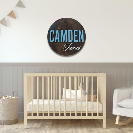 Custom Round Nursery Name Sign, Personalized 3D Baby Name Announcement Sign, Personalized Wooden Wall Plaque, 3D Wall Art for Children & Kids Rooms, Family Name Signs, 30 Colors (Design 10)