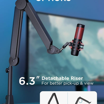 InnoGear Mic Boom Arm, Microphone Stand with Cable Management Channels Height Riser for Blue Yeti FIFINE AM8 K669B HyperX QuadCast S SoloCast AT2020 Shure SM7B MV7 and Other Mics