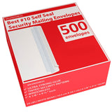 #10 Envelopes Letter Size Self Seal | 500 Business Mailing Security Peel and Sealing Envelope | Tinted | no 10 White Windowless Legal Regular Plain Envelops Pack | 4-1/8 x 9-1/2 Inches | 24 LB