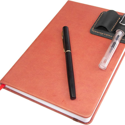 Handmade Leather Pen Holder Clip Notebook Pen Loop Stylish, notebook pen pencil holder clip and Practical Pen Organizer (Black)