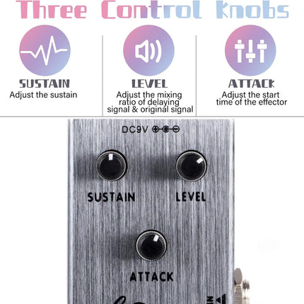 Compressor Pedal, Horse Electric Guitar Effects Pedals Mini Single Type DC 9V True Bypass (Dark Grey)