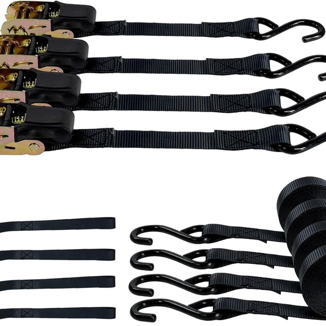 4-Pack Ratchet Straps, 15 Feet -1800 lb Break Strength Heavy Duty Ratchet