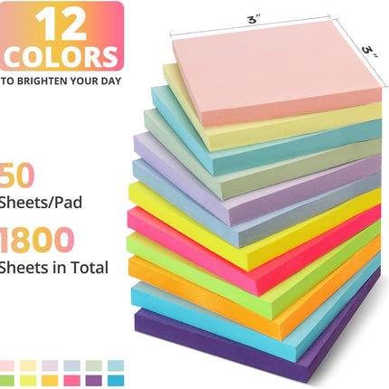 Sticky Notes, 36 Pads, 3x3 Inches Self-Stick Note Pads, Perfect for Office, Study, and Daily Life Organization - Bright