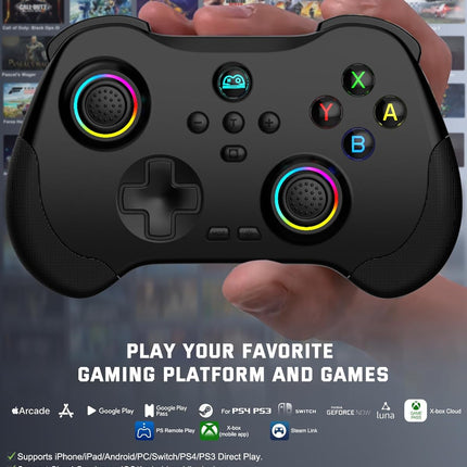 Joso Mobile Gaming Controller for iPad/iPhone/Tablet, Cloud Controller Remote Joystick for iOS/Android, Wireless Switch Controller with Macro Buttons/Hall-Rocker/Hall-Trigger - Black