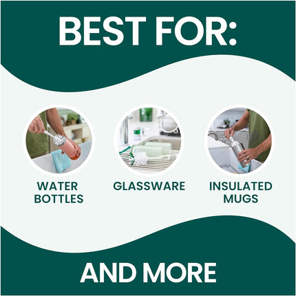 Scotch-Brite Glass and Water Bottle Brush, Long-Lasting, Safe on Glassware, Shaker Bottles, Food Processors, & More, Non-slip handle, Durable, Reusable, Clean in Top Rack of Your Dishwasher