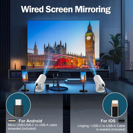 Wireless Mini Projector with WIFI 6 and Bluetooth, 4K 1080P Support Portable Projector 180° Rotatable. 17"-130" Screen Video Projector. Compatible for Smartphone, Laptop, PC(Q6 mate)
