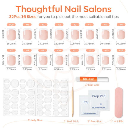 French Tip Press on Nails Short Square, Pink White Fake Nails