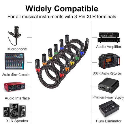 XLR Cables Braided for Microphone 6 Feet 6 Packs