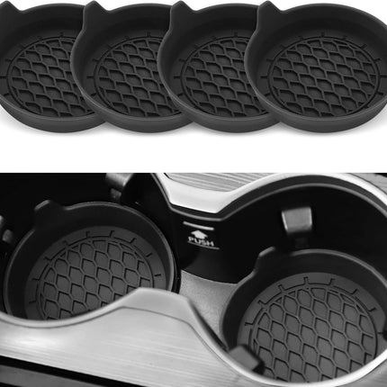 Car Cup Holder Coaster, Silicone Cup Holder Insert, Universal Non-Slip Cup Holders, Car Accessories Interior for Women and Man Interior Sets 4 Pack Black