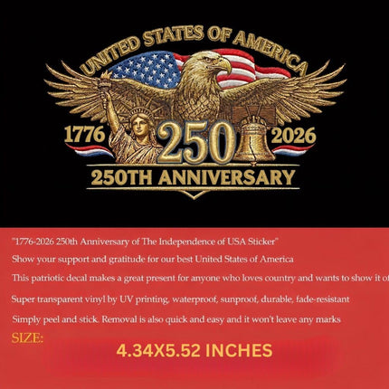2Pcs 250 Anniversary USA Stickers, American Eagle 1776–2026 Vinyl for Car, Truck, Window, Laptop, 250 Years American Independence, 250th Anniversary Window Decal, 250 Anniversary USA Merchandise