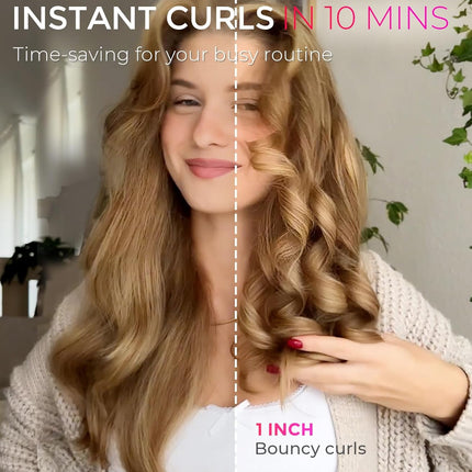Automatic Rotating Curling Iron - Beach Waves Curling Wand, Portable Hair Curler, 500 Million Ionic, Dual Voltage & Lightweight for Travel, Ceramic Coating, 1 Inch, Metallic Gray