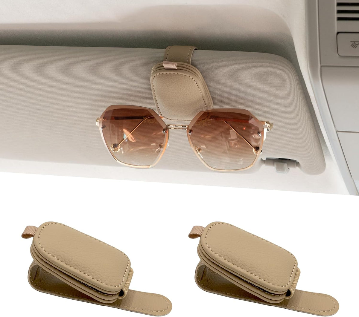 Sunglass Holder for Car, Magnetic Leather Sunglasses Holder and