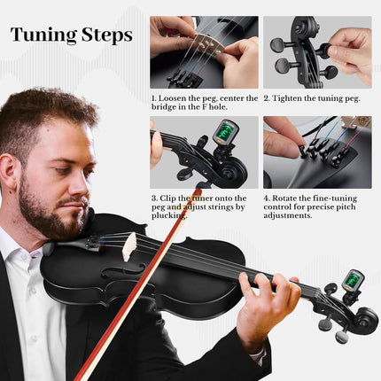 WITEK Beginner Violin for Kids, Black with Premium Maple Accessories, Hard Case Includes Bow, Bridge, Rosin, Shoulder Rest, Tuner, Mute, Manual