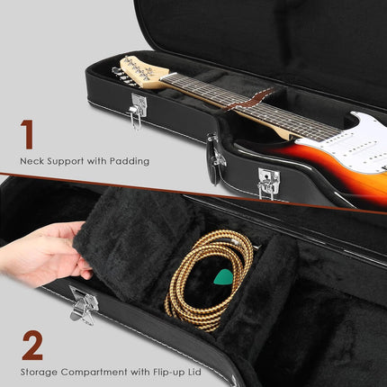 Wooden Electric Guitar Hard Case with Soft Interior Lining, 39 Inch Padded Hardshell Case for GST/GTL Style Guitars, Black