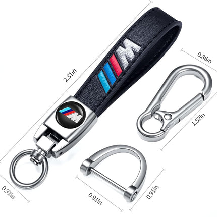 Genuine Leather Car Keychain Keyring Accessories Compatible with BMW M Series Car Keychains Family Present for Man and Woman（Black）
