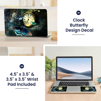 LSS 15 15.6 inch Laptop Notebook Skin Sticker Cover Art Decal Fits 13.3" 14" 15.6" 16" HP Dell Lenovo Apple Asus Acer Compaq (Free 2 Wrist Pad Included) Clock Butterfly