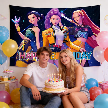 Demon Movie Hunters Birthday Party Decorations,Happy Birthday Banner Backdrop for Birthday Party Supplies