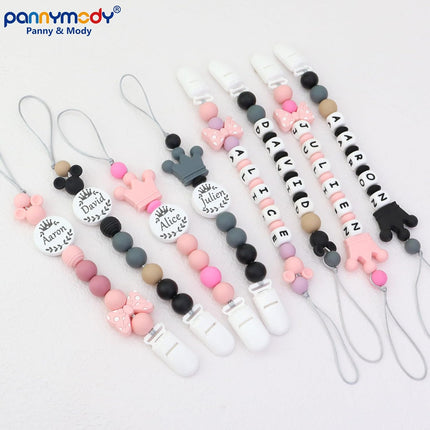 Personalized Pacifier Clip with Name, Customizable Pacifier Clip (2 Pack) (Crown-Pink)