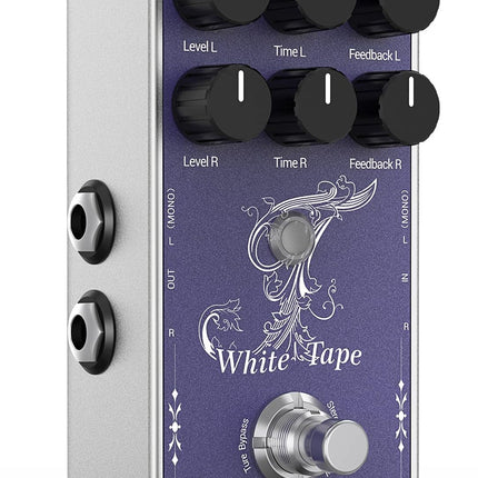 Donner White Tape Stereo Delay Pedal, Analog Delay with Echo Effect, True Bypass, 2 Independent Channels for Electric Guitar, Bass, Synth, Drum Machine