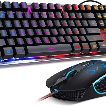 Gaming Keyboard and Mouse Combo, RGB LED Backlit Wired Keyboard with 104 Key Computer PC Gaming Keyboard for PC/Laptop (Black)
