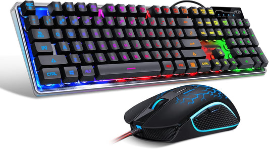 Gaming Keyboard and Mouse Combo, RGB LED Backlit Wired Keyboard with 104 Key Computer PC Gaming Keyboard for PC/Laptop