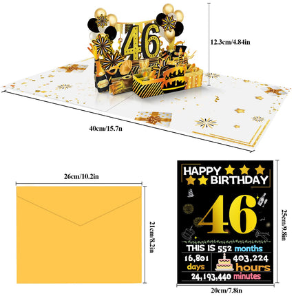 Joycard 46th Birthday Card for Women Men, 3D Pop Up Happy Birthday Gift for Mother Dad, Funny 46 Year Old Birthday Decorations for Wife Husband, Back in 1980 Laser Gold Retro Theme