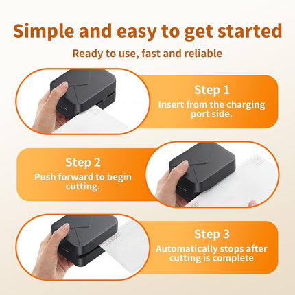 Black Rechargeable Electric Letter Opener – Automatic Envelope Slitter with Safe Hidden Blade, 1500 Cuts/Charge, Portable for Office & Home, Elderly Friendly, No Battery Needed