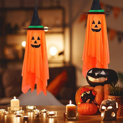 2Pcs decoraciones de Halloween, decoraciones de calabaza de Halloween, adornos colgantes de sombrero de bruja con calabaza para hogar jardín patio fiesta