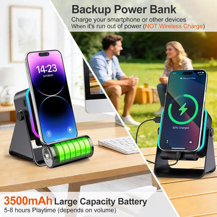 Wireless Bluetooth Induction Speaker, Phone Speaker Amplifier with Colorful Lights & 3500mAh Battery, Portable Phone Stand Compatible with iPhone/iPad/Android/Samsung - Black