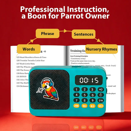Parrot Talking, Whistling & Singing Training Player – 134 Professional Audio Tracks with Loop Playback &Self-Custom Audio, Includes Training Guide for Beginners & Busy Individuals (Blue)