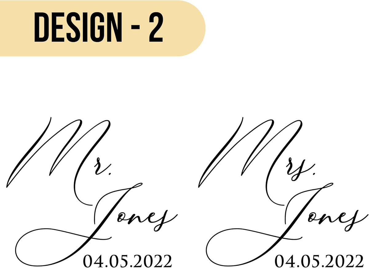Personalized Wedding Champagne Flutes for Bride and Groom- Set of 2, 7 oz, 2 Designs - Mr and Mrs - photo 2