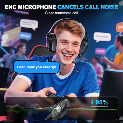 2.4GHz Wireless Gaming Headset for PC, PS5, PS4, Switch & Mac, Bluetooth Headset with Noise Canceling Microphone, Low-Latency Stereo Audio, 50mm Drivers, Up to 50H Battery, Lunar Black